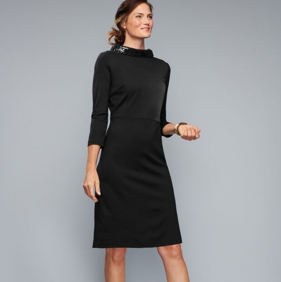 Talbots Sequins detail mockneck ponte dress sz 8 petite black cocktail - Picture 1 of 7